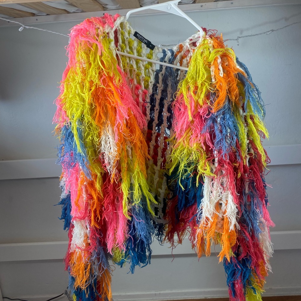 Multi color fringe jacket from nasty gal. Never worn